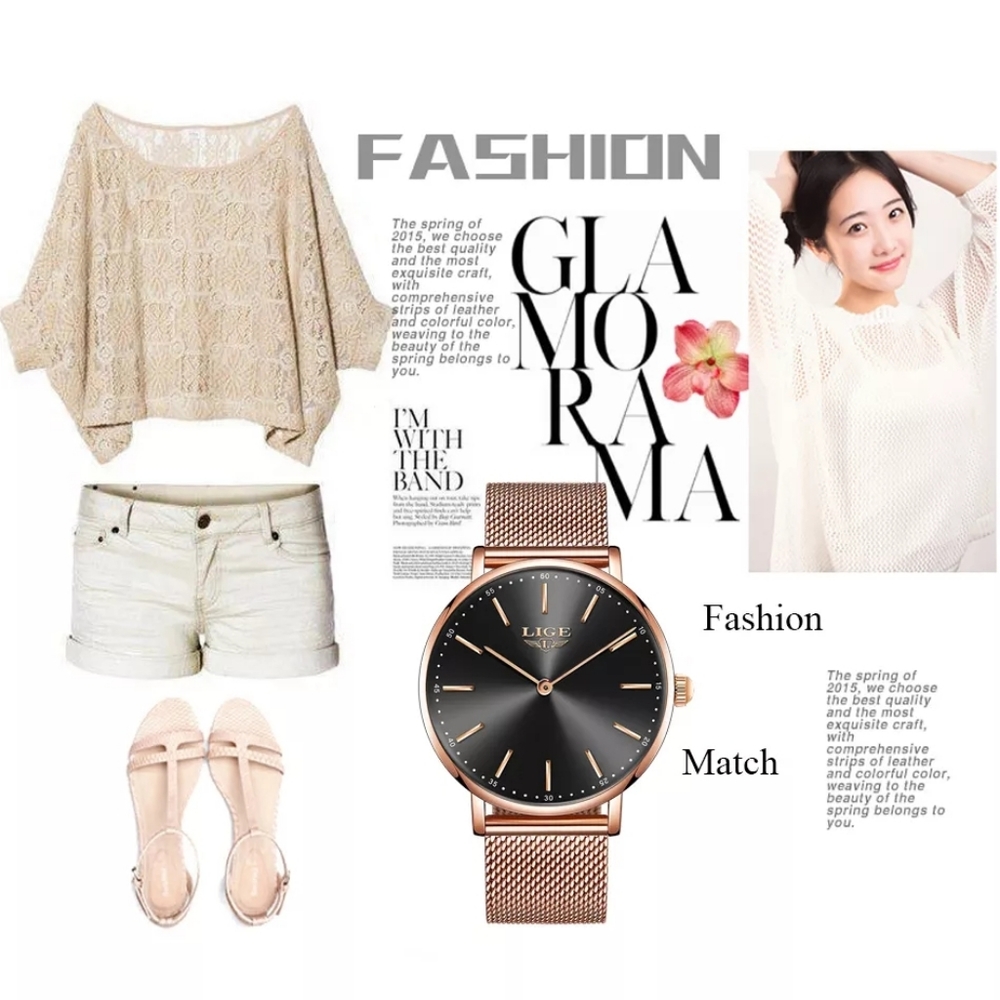 Rose Gold Mesh Stainless Steel Watch Top Brand - Picture 3 of 15